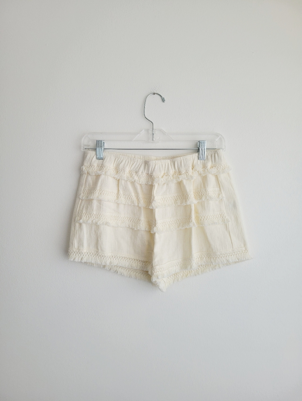 NWOT Banjara Cream Tiered Fringe Trim Cotton Shorts
